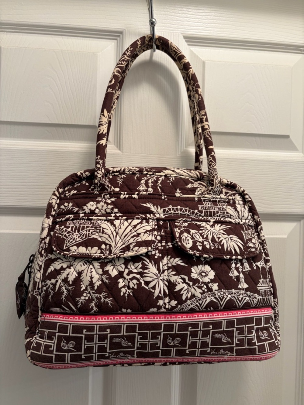 Vera Bradley Quilted Small Duffel Weekender Brown Floral Zip Top